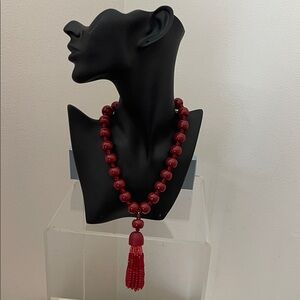 Elegant Red Tassel Beaded Necklace